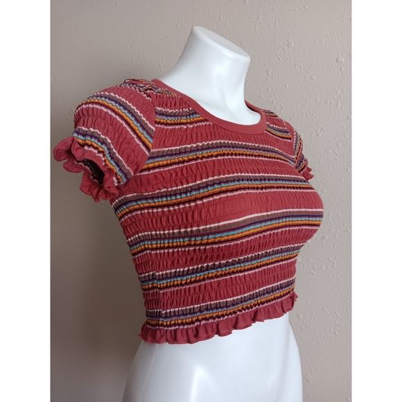 Wild Fable Striped Smocked Crop Top - Picture 2 of 6